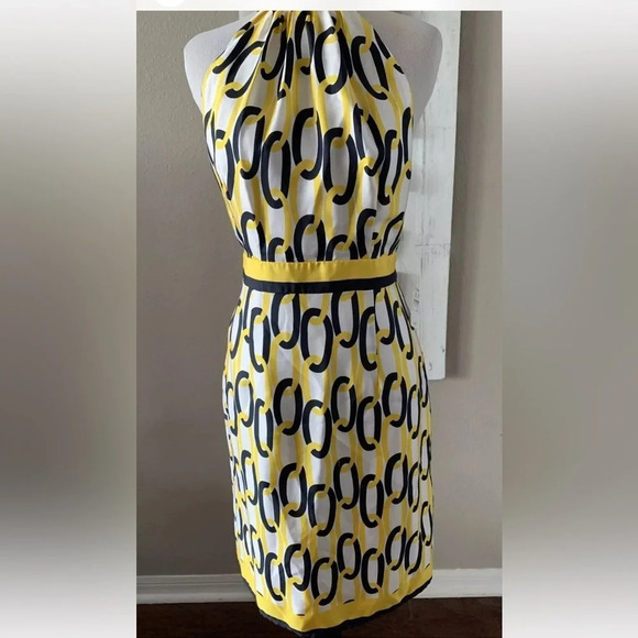 Milly Chain Link Halter Navy & Yellow Women’s Size 4 sheath dress backless  sexy - Picture 3 of 16